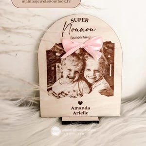 Photo engraved on wood, nanny gift, godmother, personalized mom gift