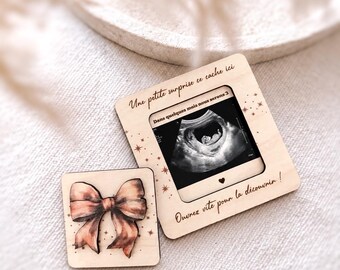 Personalized pregnancy announcement box – Ultrasound photo, gift for expectant father/family, baby surprise, elegant wood engraving