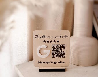 Pancarte avis Google personnalisée – Plaque boutique avec QR code – Demande d’avis client élégante pour commerce, salon ou stand