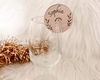 Marque place en bois pour verre personnalisée, mariage, baptême, anniversaire