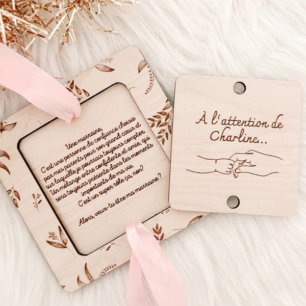 Coffret demande surprise personnalisée pour annonce naissance, témoin, marraine.. ••Gravure bois