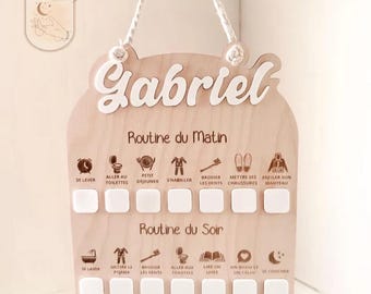 Tabella personalizzata per la routine mattutina e serale dei bambini – lavagna in legno per la routine dei bambini – ausilio per la routine quotidiana dei bambini