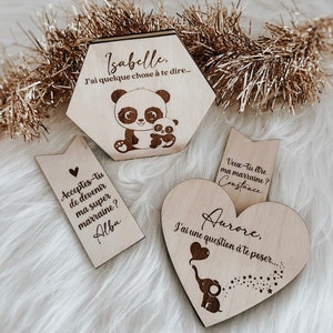 Personalized surprise request for birth announcement, witness, godmother.. ••Wood engraving
