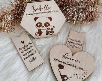 Demande surprise personnalisés pour annonce naissance, témoin, marraine.. ••Gravure bois