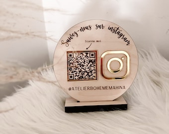 Small personalized Instagram sign for business on base with QR Code