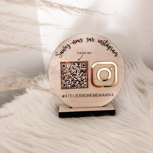 Petite Pancarte instagram personnalisée pour entreprise sur socle avec QR Code