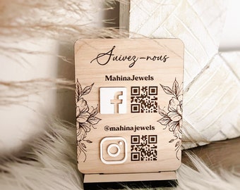 Personalized Instagram and Facebook or Google sign for business on base and QR Code