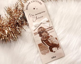 Personalized bookmark with photo engraving – gift for Grandma or Mom – personalized wooden bookmark – family gift idea