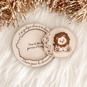 Personalized surprise request for birth announcement, witness, godmother.. ••Wood engraving