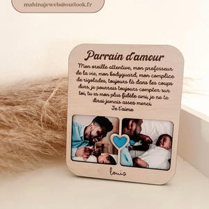 Moldura com 2 fotos e texto gravado para presente personalizado de padrinho/madrinha
