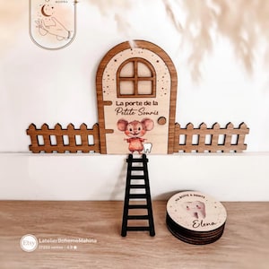 Tooth Fairy Door + Personalized Children's Tooth Box – Magic Door with Ladder, Color Engraving, Tooth Drop Gift, Childhood Keepsake image 2