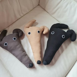 Handmade unique long nosed Sighthound Dog cartoon stuffed cushion Gift 2sizes different custom colours. Greyhound Whippet Lurcher Decoration