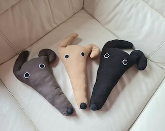 Handmade unique long nosed Sighthound Dog cartoon stuffed cushion Gift 2sizes different custom colours. Greyhound Whippet Lurcher Decoration