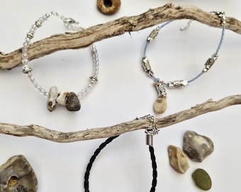 Natural Norfolk Hag Stone Lucky Bracelet, Handcrafted, Gift 3 designs to choose