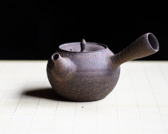 Raw, dark stoneware Kyusu / Japanese style Teapot with sidehandle. Ceramic tea pot, Gongfu pot 260ml