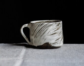 Coffee or Tea Mug with white Porcelain slip. Japanese-style teacup, perfect for tea, coffee and spirits