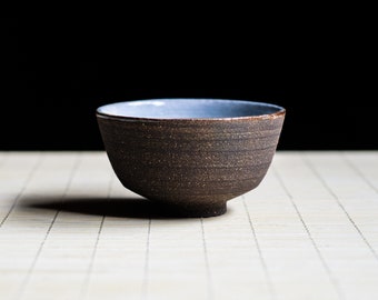 Dark stoneware Ceramic Japanese Cup with white Porcelain slip, Guinomi Tea Cup, Handmade Coffee Cup, Traditional Gong-fu cup