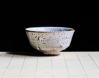 Soda fired, Traditional Guinomi teabowl with Shino glaze, Ceramic Gongfu Cup, Japanese-style handmade teacup, perfect for tea