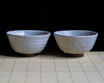 Set of two Woodfired, Traditional Guinomi teabowls with Shino glaze, Ceramic Gongfu Cup, Japanese-style handmade teacup, Teabowl