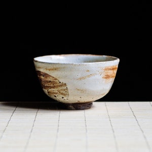 Soda fired, Traditional Guinomi teabowl with Shino glaze, Ceramic Gongfu Cup, Japanese-style handmade teacup, perfect for tea image 1