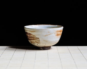 Soda fired, Traditional Guinomi teabowl with Shino glaze, Ceramic Gongfu Cup, Japanese-style handmade teacup, perfect for tea