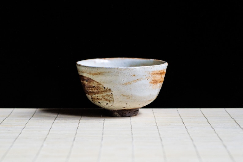 Soda fired, Traditional Guinomi teabowl with Shino glaze, Ceramic Gongfu Cup, Japanese-style handmade teacup, perfect for tea image 1