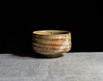 Soda fired, Traditional Sake cup with Shino glaze, Gong-fu cup, Ceramic Japanese Gongfu Cup, Small teacup Guinomi