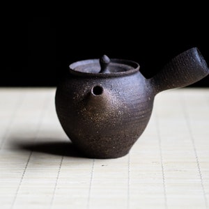 Raw, dark stoneware Kyusu / Japanese style Teapot with sidehandle. Ceramic tea pot, Gongfu pot 130ml image 2