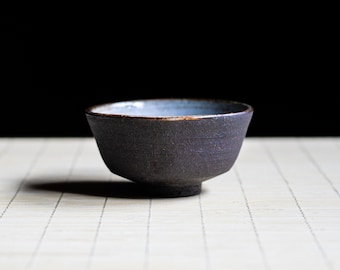 Dark stoneware Ceramic Japanese Cup with white Porcelain slip, Guinomi Tea Cup, Handmade Coffee Cup, Traditional Gong-fu cup