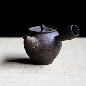 Raw, dark stoneware Kyusu / Japanese style Teapot with sidehandle. Ceramic tea pot, Gongfu pot 130ml image 1