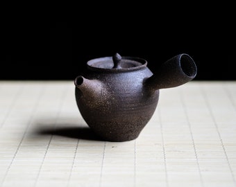 Raw, dark stoneware Kyusu / Japanese style Teapot with sidehandle. Ceramic tea pot, Gongfu pot 130ml