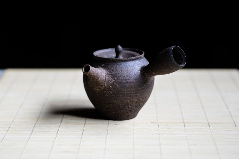 Raw, dark stoneware Kyusu / Japanese style Teapot with sidehandle. Ceramic tea pot, Gongfu pot 130ml image 1