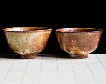 Set of two Soda fired, Traditional Guinomi teabowls with Shino glaze, Ceramic Gongfu Cup, Japanese-style handmade teacup, perfect for tea