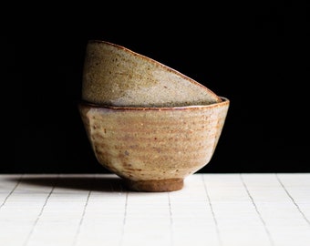 Set of two Soda fired, Traditional Guinomi teabowls with Shino glaze, Ceramic Gongfu Cup, Japanese-style handmade teacup, perfect for tea