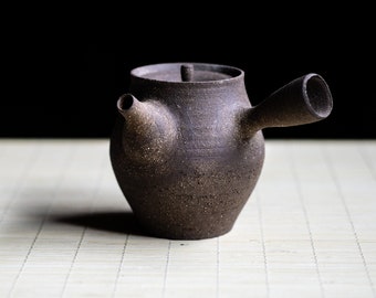 Raw, dark stoneware Kyusu / Japanese style Teapot with sidehandle. Ceramic tea pot, Gongfu pot 250ml