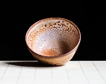 Soda fired, Traditional Guinomi teabowl with Shino glaze, Ceramic Gongfu Cup, Japanese-style handmade teacup, perfect for tea