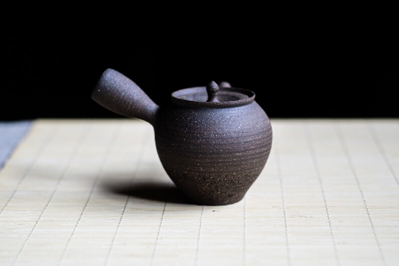 Raw, dark stoneware Kyusu / Japanese style Teapot with sidehandle. Ceramic tea pot, Gongfu pot 130ml image 4