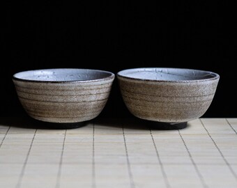 Set of two Woodfired, Traditional Guinomi teabowls with Shino glaze, Ceramic Gongfu Cup, Japanese-style handmade teacup, Teabowl