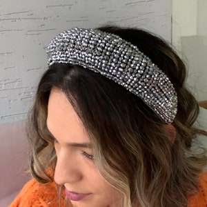 Crystal Headband, Rhinestone Headband, Crystal Headpiece, Crystal Headband For Woman, Crystal Hair Band, Gray Headband, Wide Headband, Crown