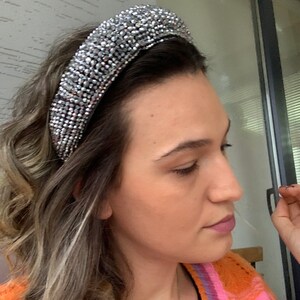 Crystal Headband, Rhinestone Headband, Crystal Headpiece, Crystal Headband For Woman, Crystal Hair Band, Gray Headband, Wide Headband, Crown image 5