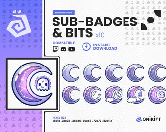 Moon Ghost * Celestial TWITCH SUB BADGE & Bits x10 Loyalty Badge, Graphics for Stream
