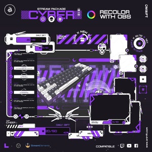 Pacote de transmissão Cyberpunk Gaming Twitch - Youtube, Facebook Live - Sobreposições de transmissão animadas - Pacote de transmissão moderno - Tech & Mecha Vibes