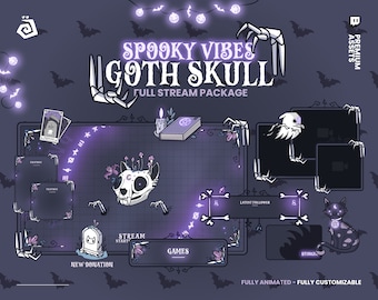 Gothic & Spooky Streaming package for TWITCH - YOUTUBE - Halloween - Esoterism Animated Screens, Overlays, Alerts, Panel, Dark Violet