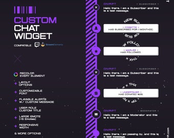 Modern Twitch Chat widget - Animated Chat Alerts - Cyberpunk & Tech Vibes - Custom Stream Widget