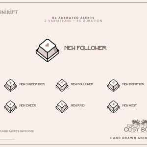 Cute Animated ALERTS for TWITCH or YOUTUBE - Earth tones - Catchy Keyboard Caps - Pixels Icons - Beige and Brown Stream Graphics