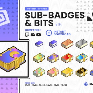 Witch Book * Magic Tome TWITCH SUB BADGE & Bits x15 Loyalty Badge, Graphics for Streamers