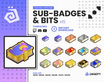 Witch Book * Magic Tome TWITCH SUB BADGE & Bits x15 Loyalty Badge, Graphics for Streamers