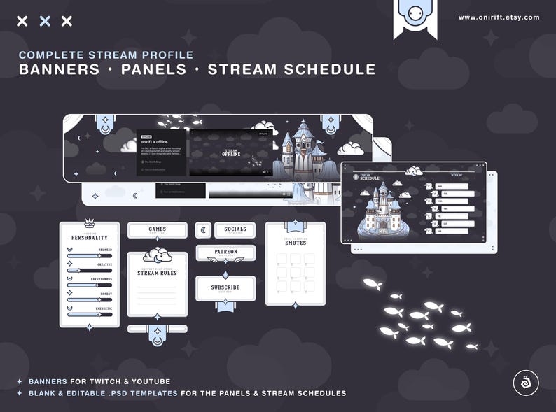 Royal Celestial Stream package - Ethereal & Angelic vibes - Pastel Blue - Complete Stream Profile : panels, banners, schedule