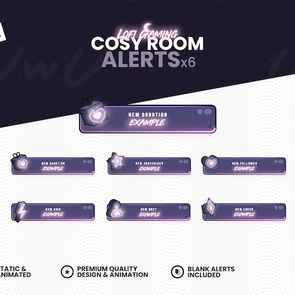 Animated ALERTS for TWITCH - Uwu Sparkling, Pulsing, Glowing Violet Cosy Pink Neon Light - Stream Graphics