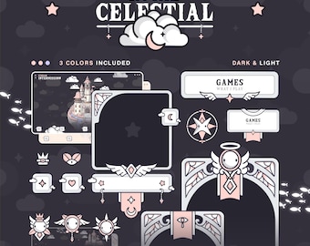 Ethereal Royal Celestial - Stream Package  - Pastel Pink, Dark & Light - Twitch, Youtube, - Cute Angelic Animated Overlays, Kawaii Heaven